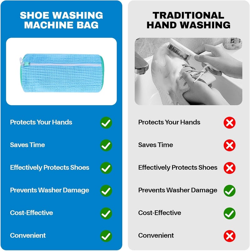 NMQHPA Shoe Washing Machine Bag: Laundry Shoe Bag for Washer and Dryer - 2pc Reusable Shoe Cleaning Bag for Sneaker Tennis Shoes Unstain Cleaner Kit (Blue 2pcs) - Image 5